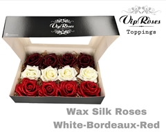 Wax Silk Roses Red White Bordeaux Mix
